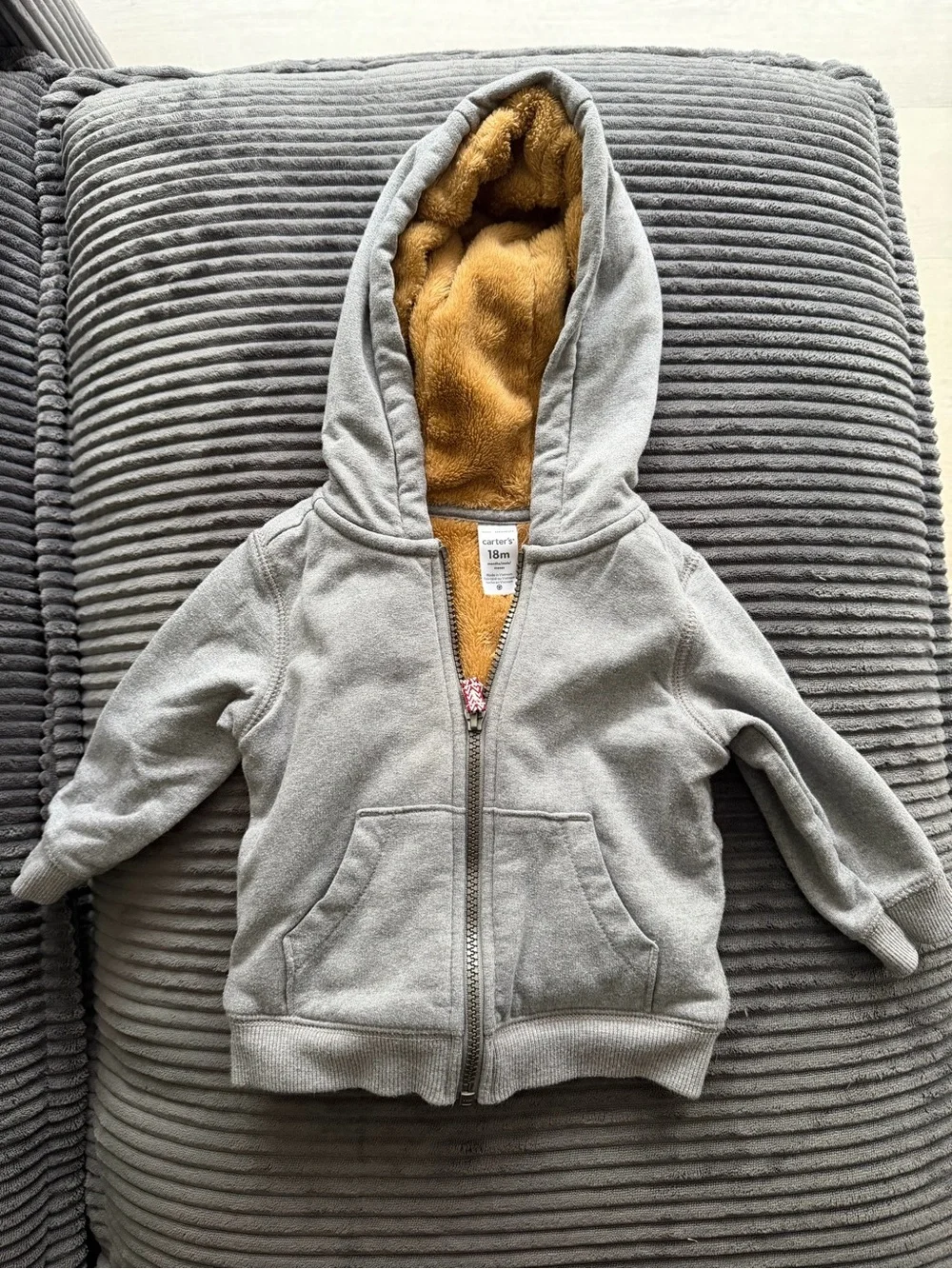 Carter's Gray Zip Hoodie with Tan Sherpa Hood
